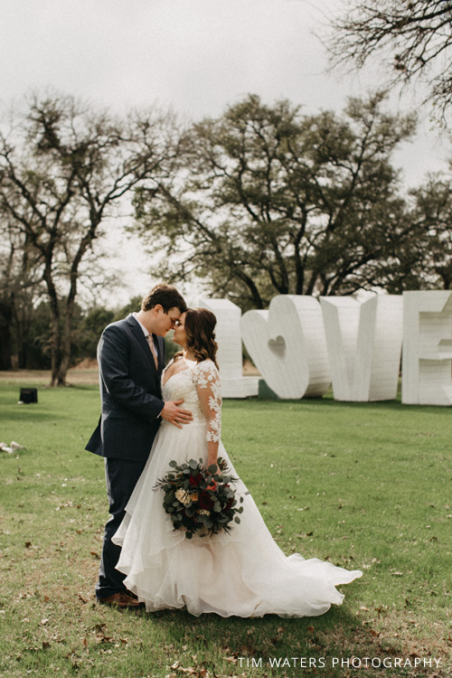 The LOVE letters at Kindred Oaks, a wedding venue in Georgetown, Texas Photo by Tim Waters Photography